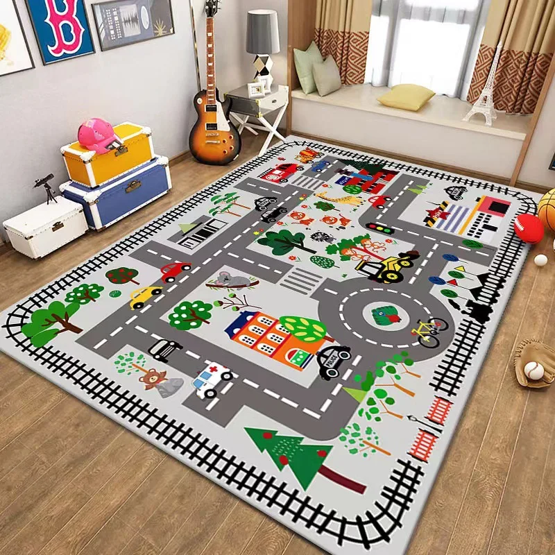 VIKAMA Cartoon Runway Carpet Parking Lot Road Game Floor Mat Household Non-Slip Dirt Resistant And Easy To Manage Foot Mat