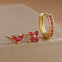 3PCS Stainless Steel Gold Color Circle Hoop Earrings Set for Women Simple Zircon Flower Stud Earring Cartilage Piercing Jewelry - Image 6