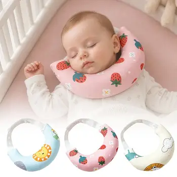 Cuscino di supporto per il collo del bambino in cotone, design curvo, fodera rimovibile, cuscino per il posizionamento della testa del neonato, morbido al tatto, regolabile