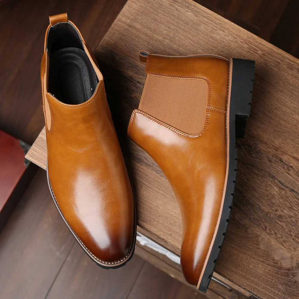 

Men Classic Retro Leather Chelsea Boots for Man Fashion Ankle Mens Casual British Style Short Boot High-Top Shoes