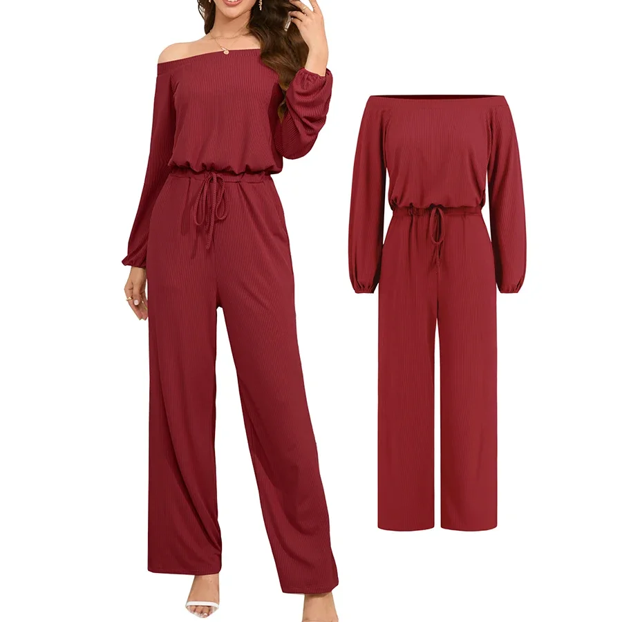 

Fashion Women Ladies Baggy Slim Bib Full Length Pinafore Dungaree Overall Loose Fit Long Sleeve Jumpsuit Lace Up Wide Leg Pants