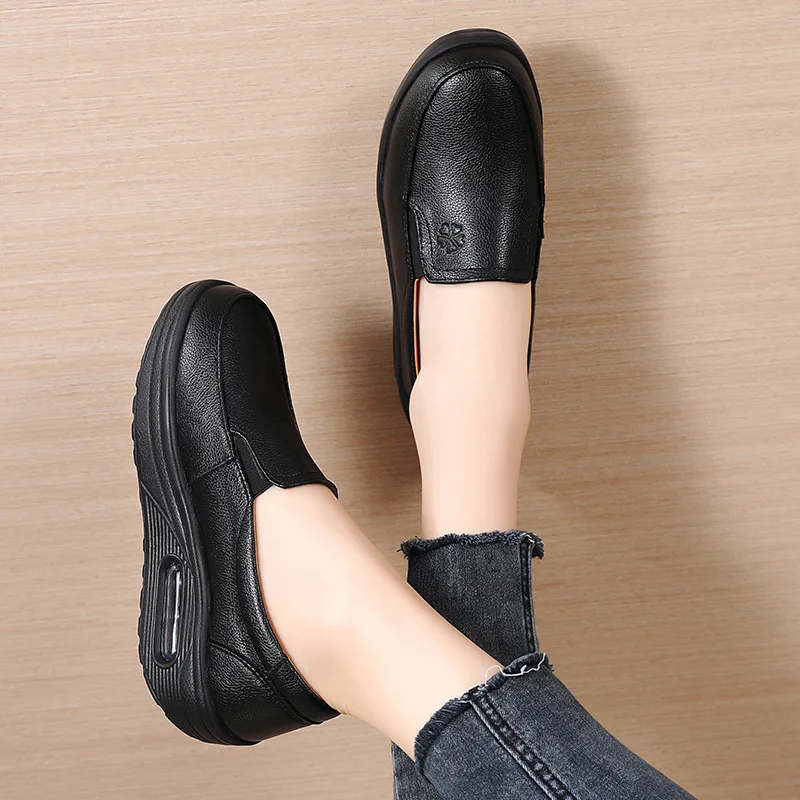 Spring air cushion nurse shoes white platform platform shake shoes leather women's shoes work shoes travel single shoe Wedges 6
