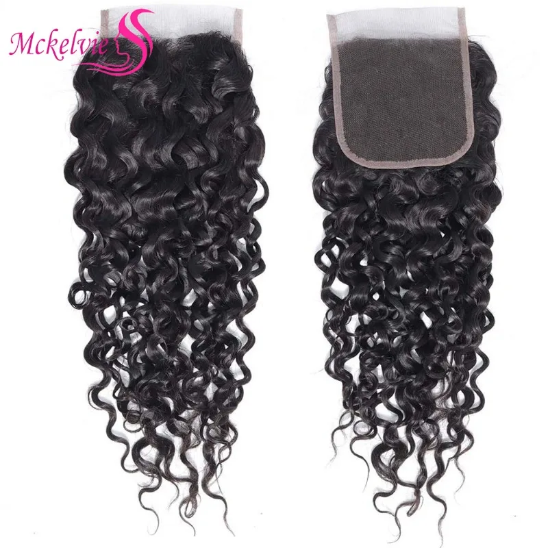 Water Wave Human Hair 4x4 Lace Closure Pre-Plucked Hairline Brazilian Virgin Hair Transparent Lace Closure Soft and Silky