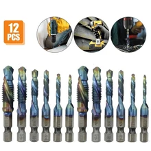 

12Pcs/set Tap Drill Bits M3-M10 Composite 1/4 Hex Shank HSS Metric Screw Right Hand Thread Tap Compound Tapping Bit