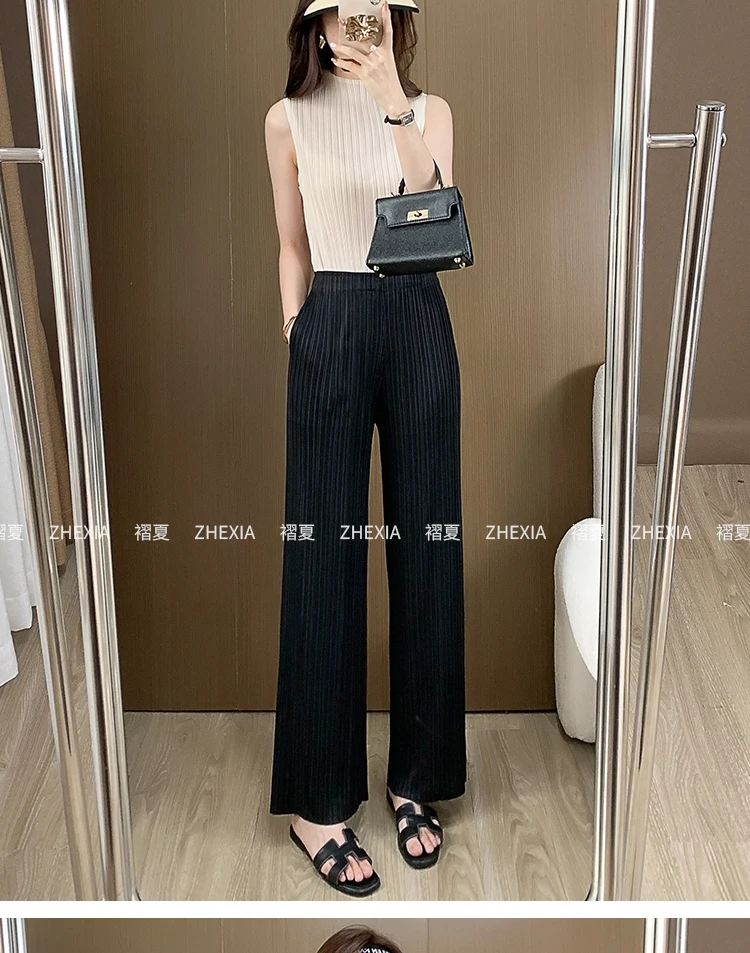 Miyake Pleated Loose Plus Size Pants Female 2025 Summer New High-end Thin Wide-leg Casual High Waist Pleated Straight Pants Thin