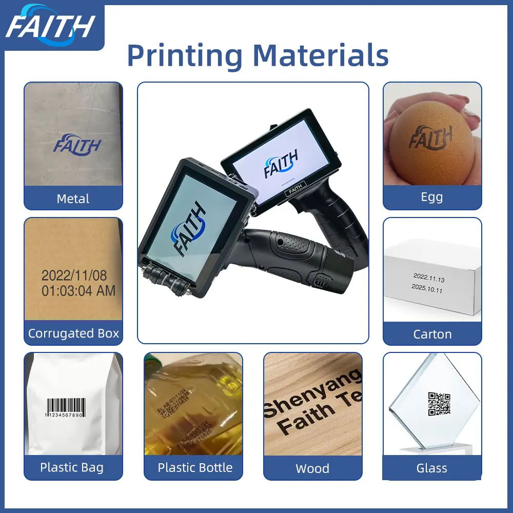 Faith 휴대용 열 TIJ 프린터, 식품 선물 상자, 라벨 기계, 일련 번호, 계란 병 인쇄, 공장용