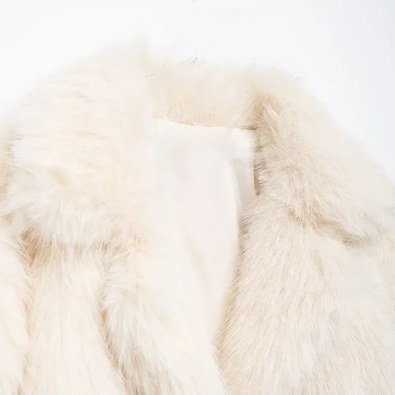 Fashion Solid Fluffy Faux Fur Coat Women Lapel Long Sleeve Thick Warm Loose Jackets 2025 Winter Elegant High Street Outerwear