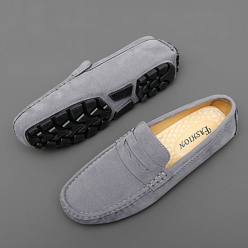 

Suede Leather Men Casual Shoes Gray Brown Mens Luxury Brand Moccasins Loafers Big Size 35-48 Fashion Male Business Shoes