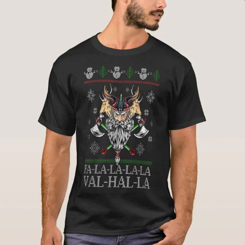 

Viking'er Fa La La La Valhalla Ugly Christmas Sweater Xmas T-Shirt New 100% Cotton O-Neck Short Sleeve Casual Mens T-shirt