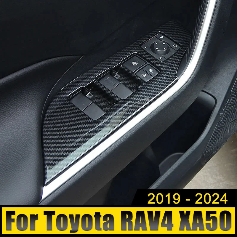 

For Toyota RAV4 XA50 2019-2021 2022 2023 2024 Hybrid ABS Car Door Armrest Panel Window Switch Lift Button Cover Trim Stickers