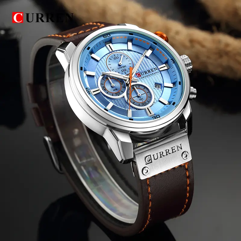 CURREN 8291 Mens Quartz Chronograph Watch Casual Leather Military Sport Fashion Gentleman Wristwatch - Image 5