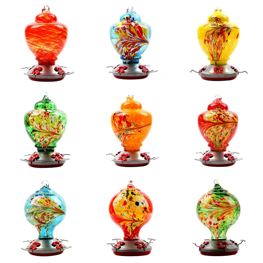 Stained Glass Hummingbird Feeder 1PCS Outdoor Hand Blown Stained Glass Feeder Bird Hanging Pet Drinker
