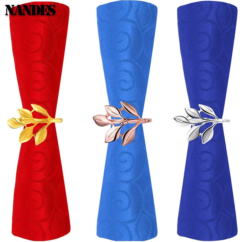 6PCS Napkin Rings Metal Autumn Leaf Napkin Holder Wedding Holder Party Christmas Thanksgiving Dinning Table Decoration