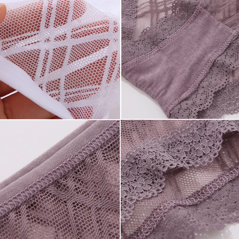 1PCS Women Panties Sexy Lace Underwear Cotton Briefs Solid Color  Perspective Underpant Female Breathable Soft Intimates Lingerie