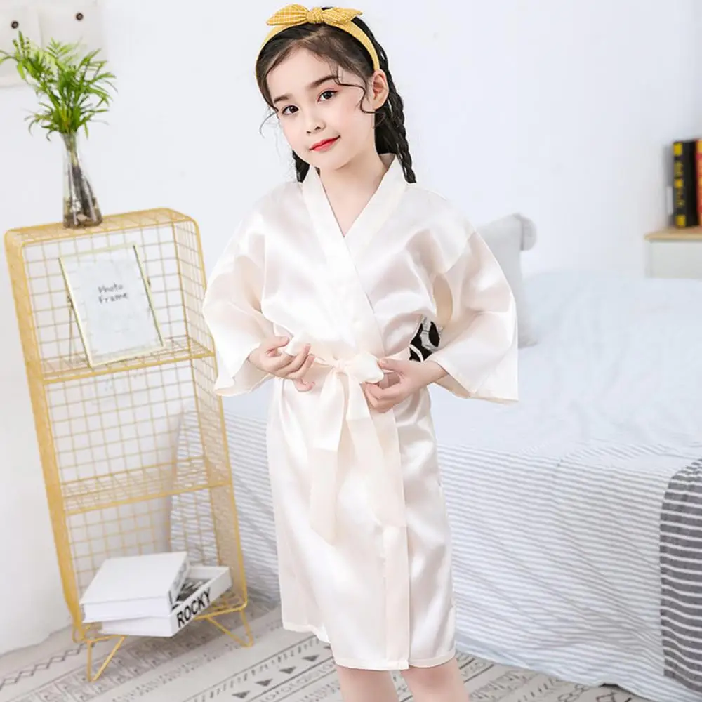 Summer Girls Silk Robe Solid Color Children's Pajamas Soft Kids Bathrobe Girls Satin Robe Teenager