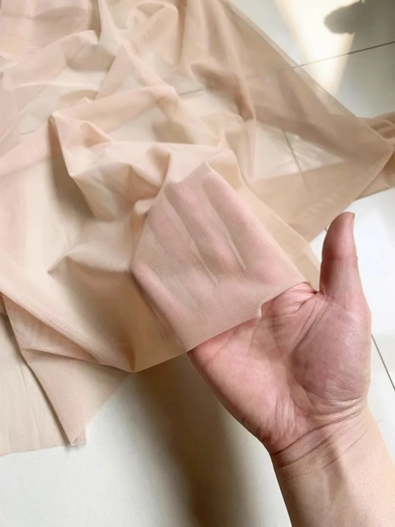 Flesh Colored Elastic Brocade Spandex Mesh Fabric Figure Skating Suit Gymnastics Suit See-through Bottom Mesh Fabric