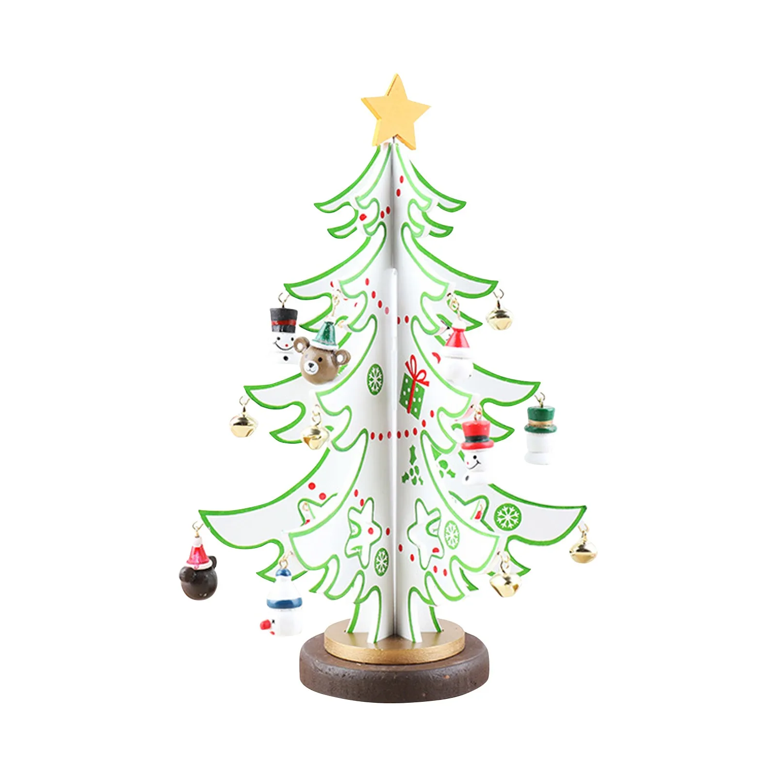 Weihnachtsbaum aus Holz, Tischdekoration, 3D-Weihnachtsbaum mit Schneemann, künstlicher kleiner Weihnachtsbaum für Party, Mini-Festival-Ornamente – Detail 6