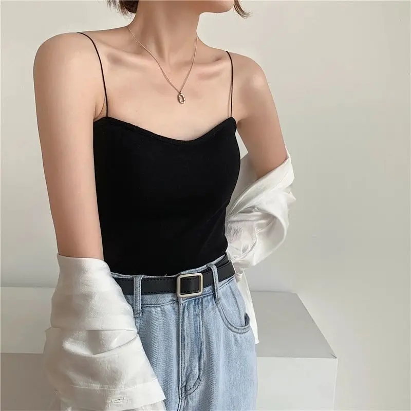 White Camisoles For Women Elegant Blue Spaghetti Strap Tank Top Summer Female Sexy Backless Slim Tops 2022 New Sleeveless Camis white bra