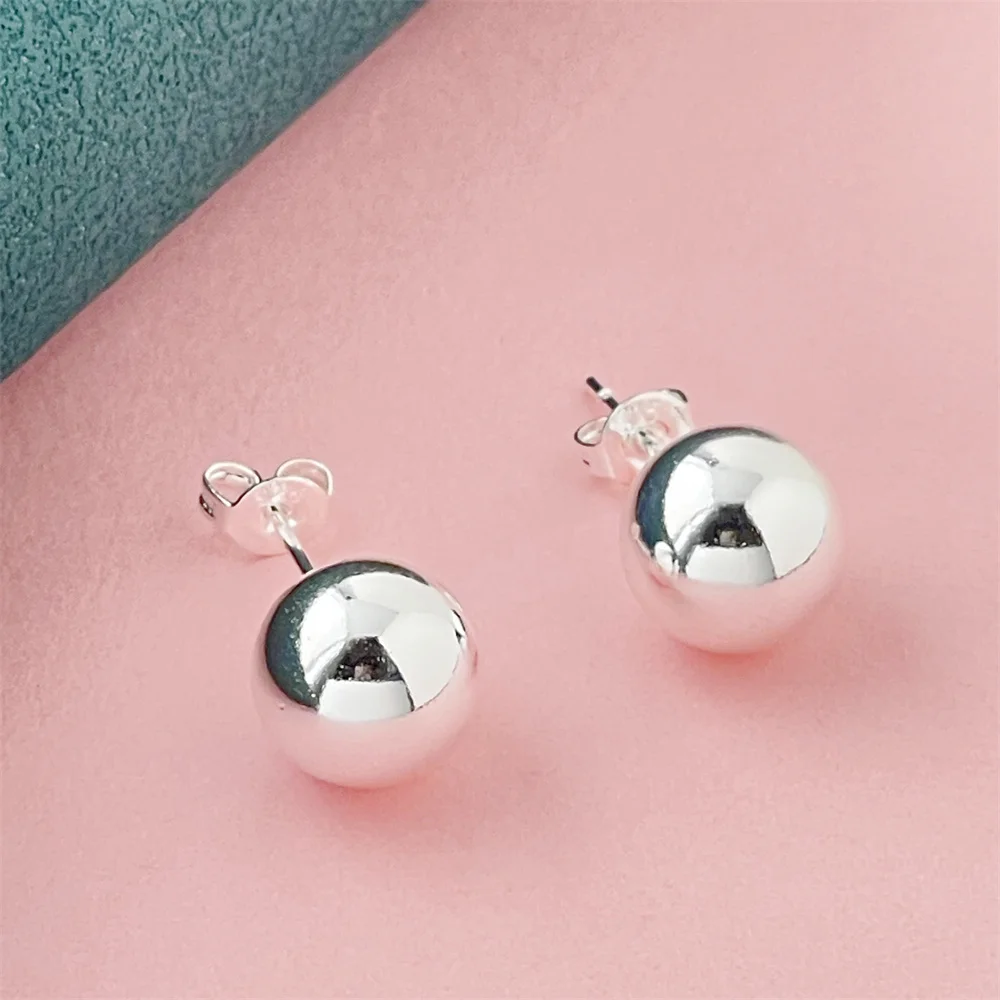 925 Sterling Silver Earrings 6MM 8MM 10MM beads studs Earrings for Women Fashion Christmas gifts Street all-match party Jewelry