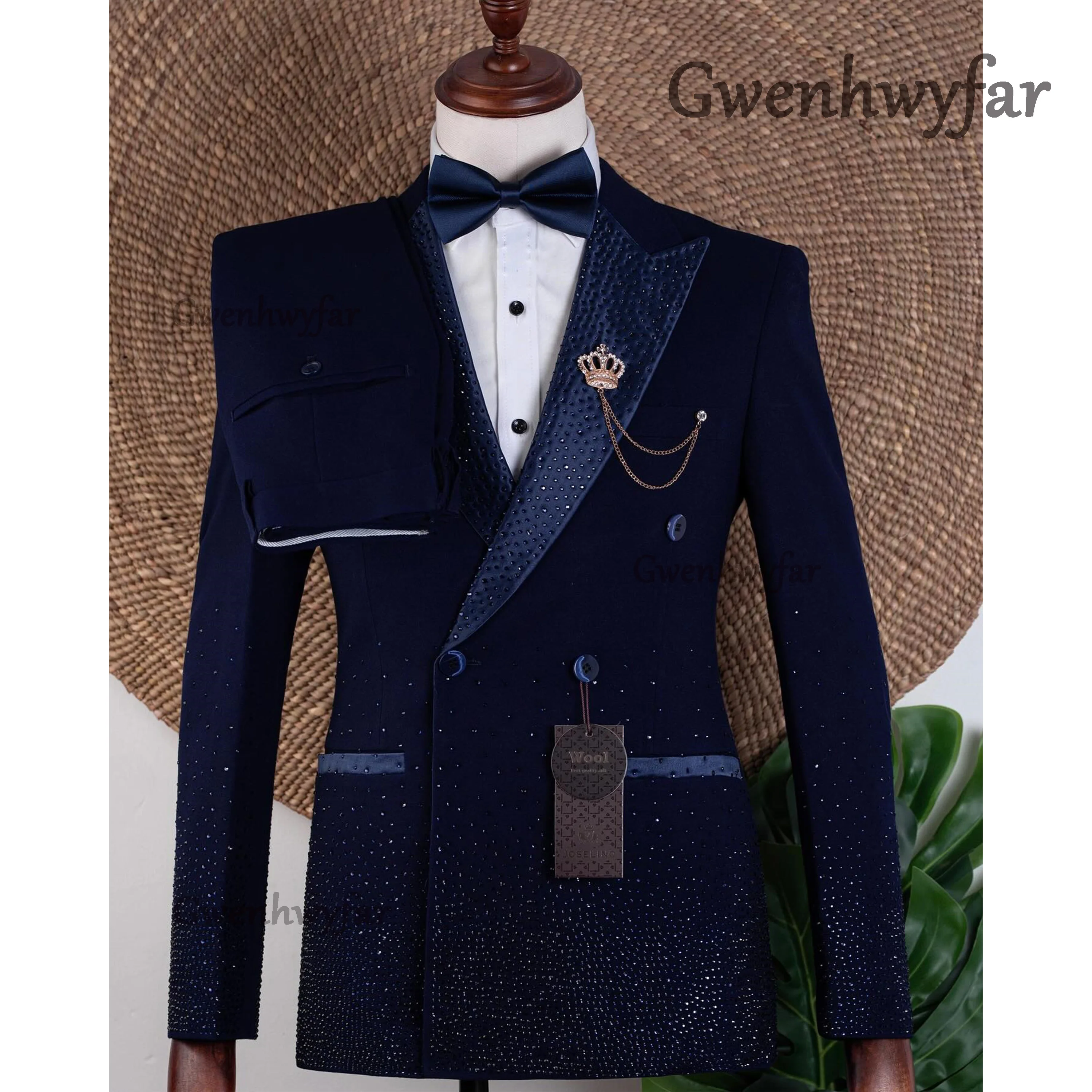 Gwenhwyfar Einzigartiges Design mit Perlen und Steinen, Anzug für Herren, für Hochzeit, Bräutigam, Smoking, maßgeschneiderter Bankett-Party-Blazer, Trajes Para Hombre – Detail 9