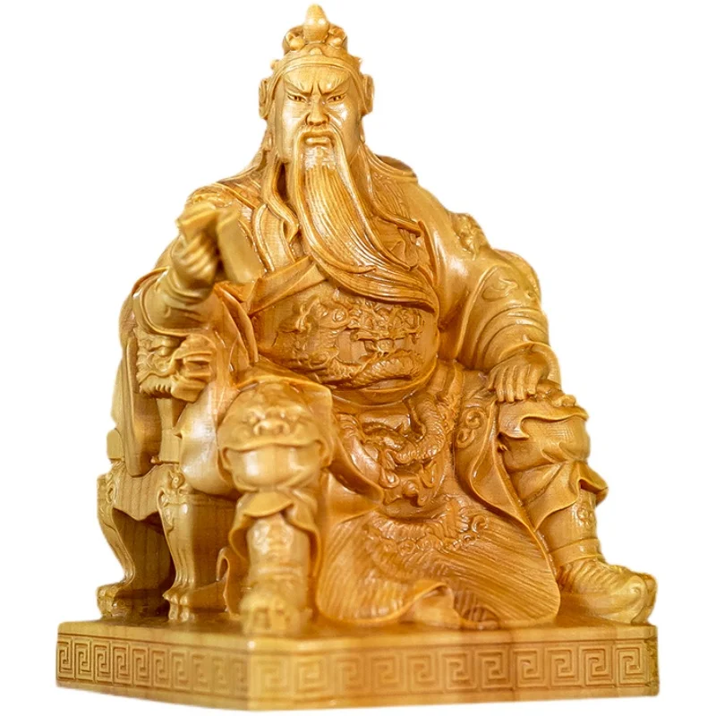 

God of Wealth Guan Gong Buddha Statue Boxwood Carving Crafts Home Small Ornaments Car Decoration Accessories