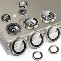 Premium Metal Ring Camera Lens Protector with Glass for Samsung Galaxy S25 Ultra Case (Titanium Gray - 02)