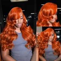 Perruque Lace Frontal Wig naturelle Body Wave au gingembre, cheveux naturels, couleur Orange, 13x4, 13x4, perruque Lace Frontal Wig transparente pour femmes 3