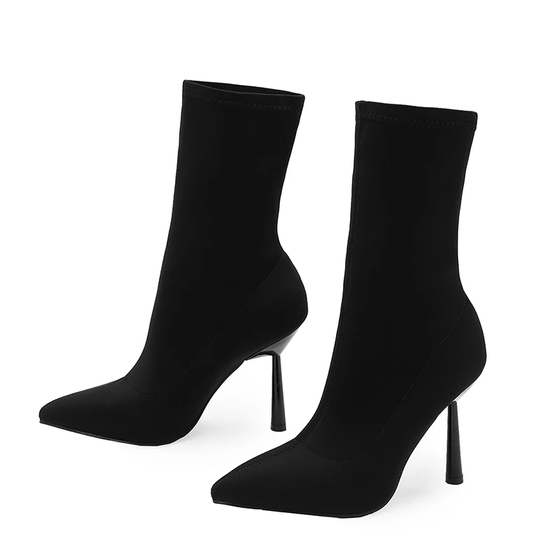 Sexy Sock Boots Knitting Stretch Boots High Heels For Women Fashion Shoes 2024 Spring Autumn Ankle Boots Female Black Size 35-42