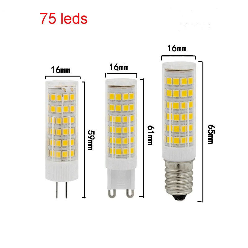 

10pcs 2835 LED Light G4 G9 E14 9W AC110V 220V 75 smds Ceramic Lamp Mini LED Corn Bulb Chandelier Replace 70w 80w Halogen Bulb