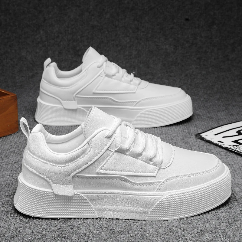 أحذية تزلج رجالية بنعل سميك ، أحذية رياضية بيضاء غ...