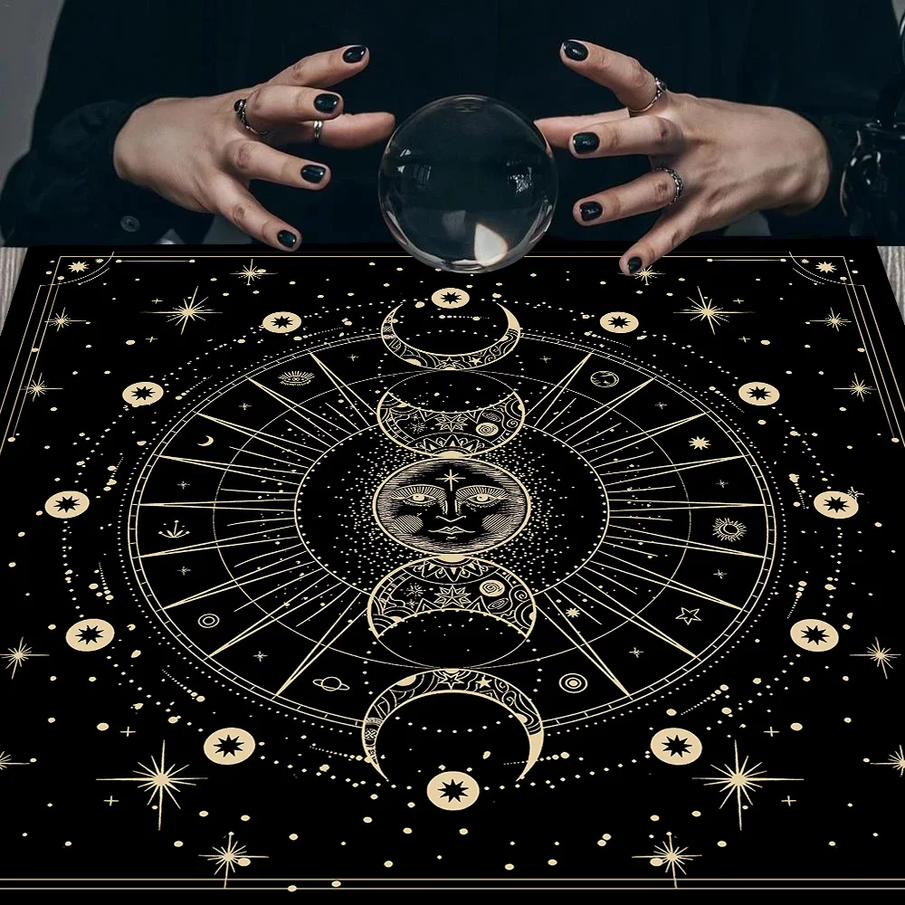 Bohemian Moon Phase Tarot Tablecloth Altar Cloth Divination Decoration Black Starry Sky Moon Witchcraft Tarot Card Table Cloth 5