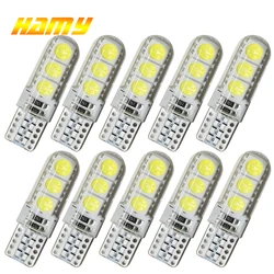 자동차 신호 LED 전구, W5W T10, 12V COB 6SMD 슈퍼 브라이트 화이트, 자동차 인테리어 돔 문짝 맵, 웨지 사이드 번호판 램프, 10 개