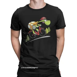 Fashion Cool Turtle On The Bike T-Shirts For Men Pure Cotton Tshirt Bicycle MTB Mountain Bike Ride Tees Plus Size Clothes