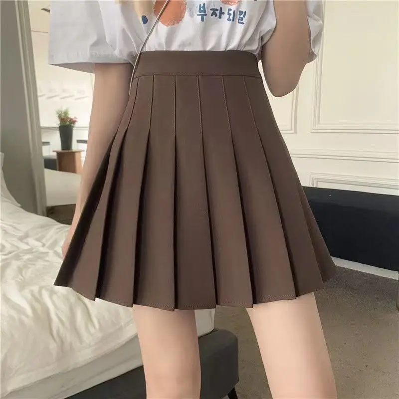 Women's Black Pleated Skirt High Waist Monochromatic All-match Zipper A-line Half Skirt Sweet Fashion Clothing Spring Summer New