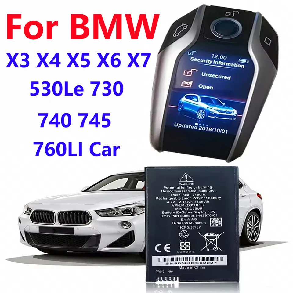 LUSONBAY MKD35UP - Bateru00eda De Repuesto Para BMW 5310le 730 740 745 760li BMW 5/6 Series X3 X5 X6 BMW I8 LCD Remote Key P/N: 9442976-01 1ICP3/37/57 3.7V 2.14WH/580mAh