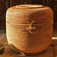 Multifunction Tea Caddy Hand Woven Rattan Storage Basket Organizadores for Sundries Jewelry Tea Ornaments Food Storage Container 1