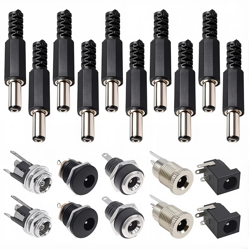 10Pairs DC Power Supply Jack Socket Female Panel Mount Connector 3-Pin 5.5x2.1mm 5.5mm*2.5mm Male DC Power Plug dc connectors power connector plug adapter dc power connectors