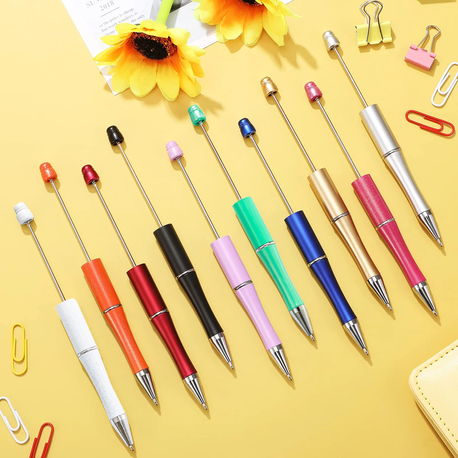 

100Pcs Plastic Beadable Pens Bead Pens for DIY Making Kit for Pens Beaded Pens for Office School Kids Students Nurse