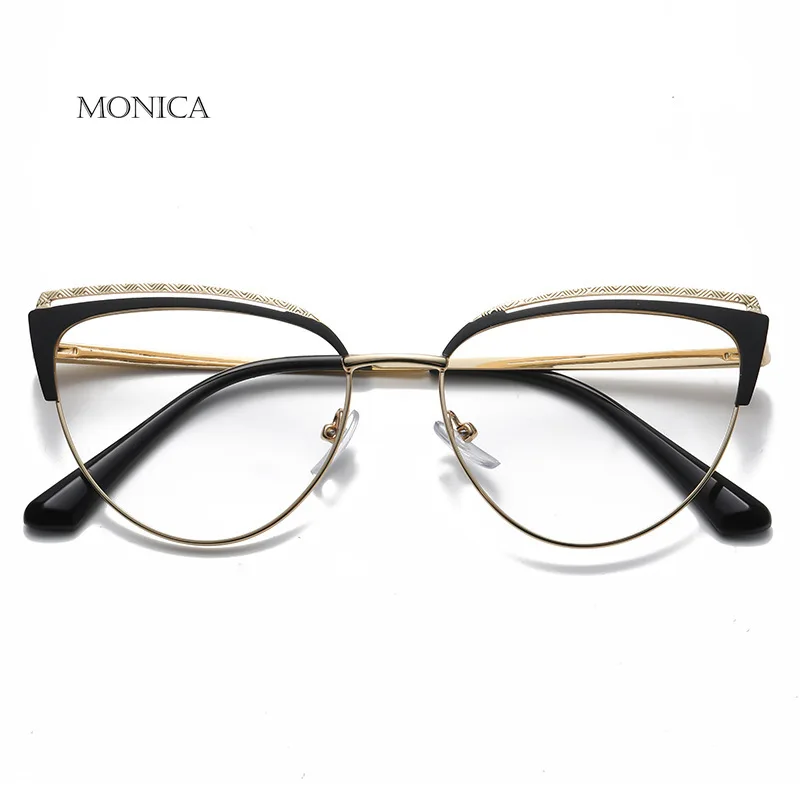 2024 Metal Anti-blue Light Women Girls Cat Eye Eyeglasses Frame Brand Designer Oversized Optical Glasses Frames Clear Gafas images - 6