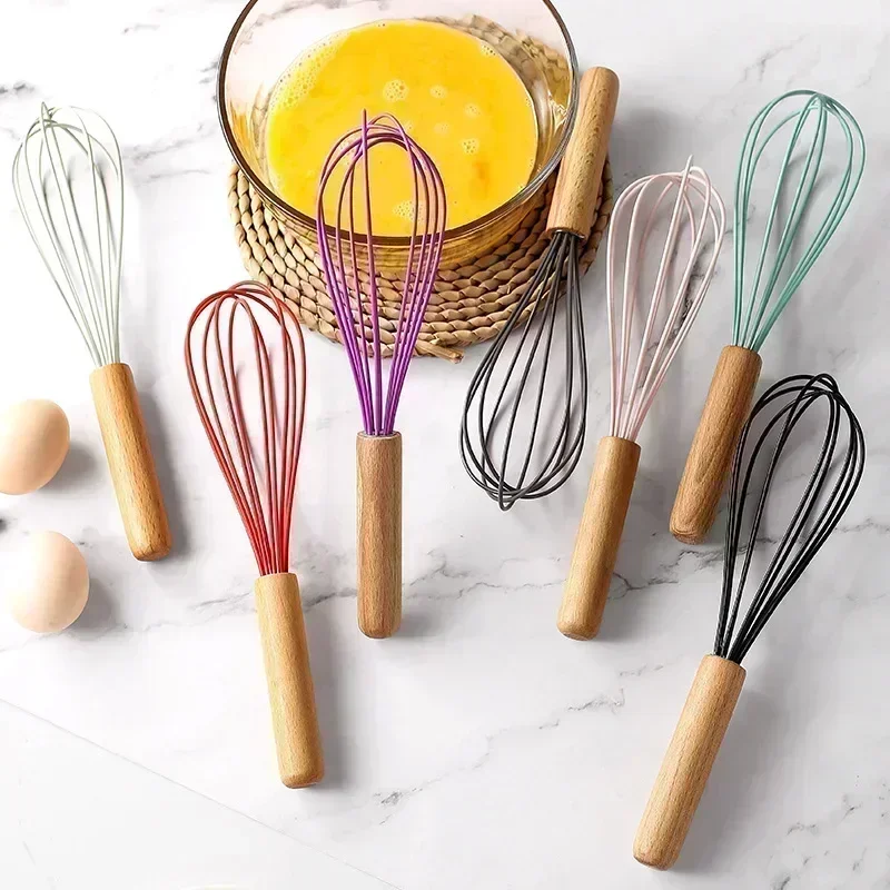 1PCS Silicone Egg Beater Whisk Wooden Handle Kitchen Hand Egg Beater Gadgets Kitchen Tools Baking Accessories  Kitchen Gadgets