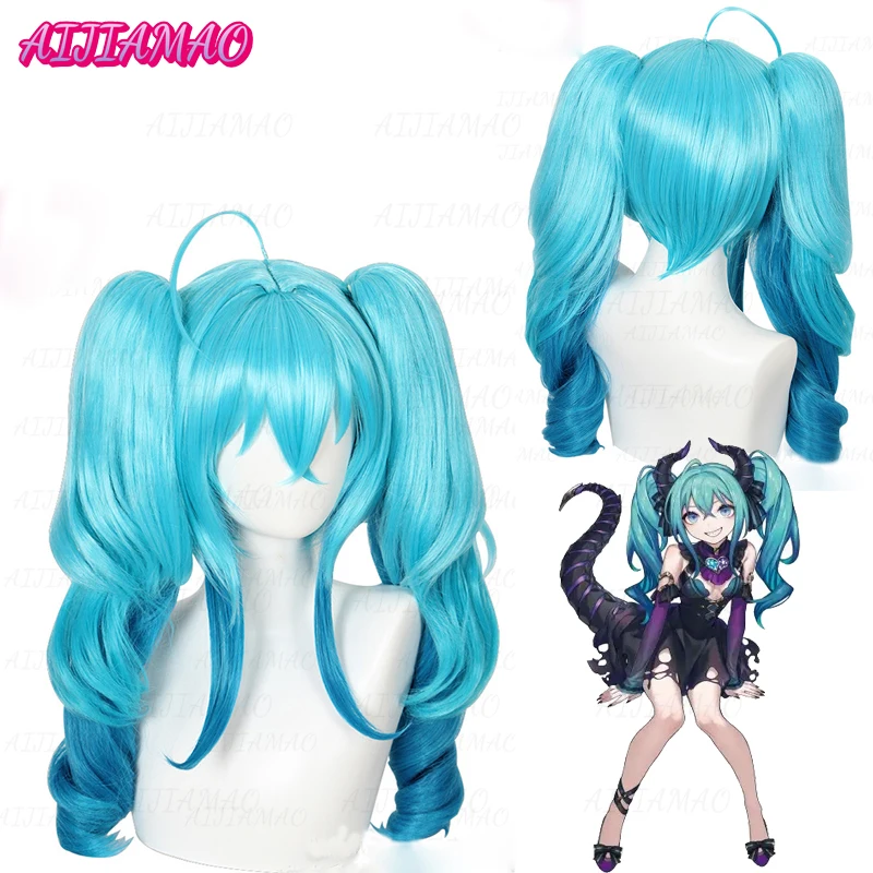 

Miku Голубые вьющиеся длинные парики для косплея с чипом для конского хвоста Хэллоуин вечерние термостойкие синтетические волосы парики + шапочка для парика