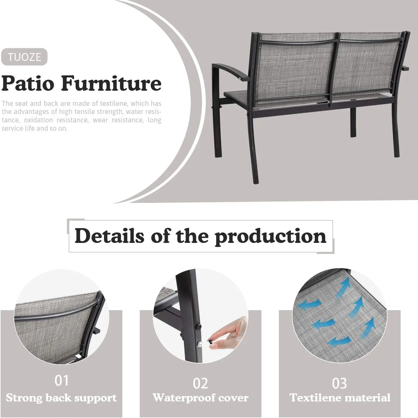 4 Pieces Outdoor Patio Furniture Set Conversation Set with Glass Coffee Table Bistro