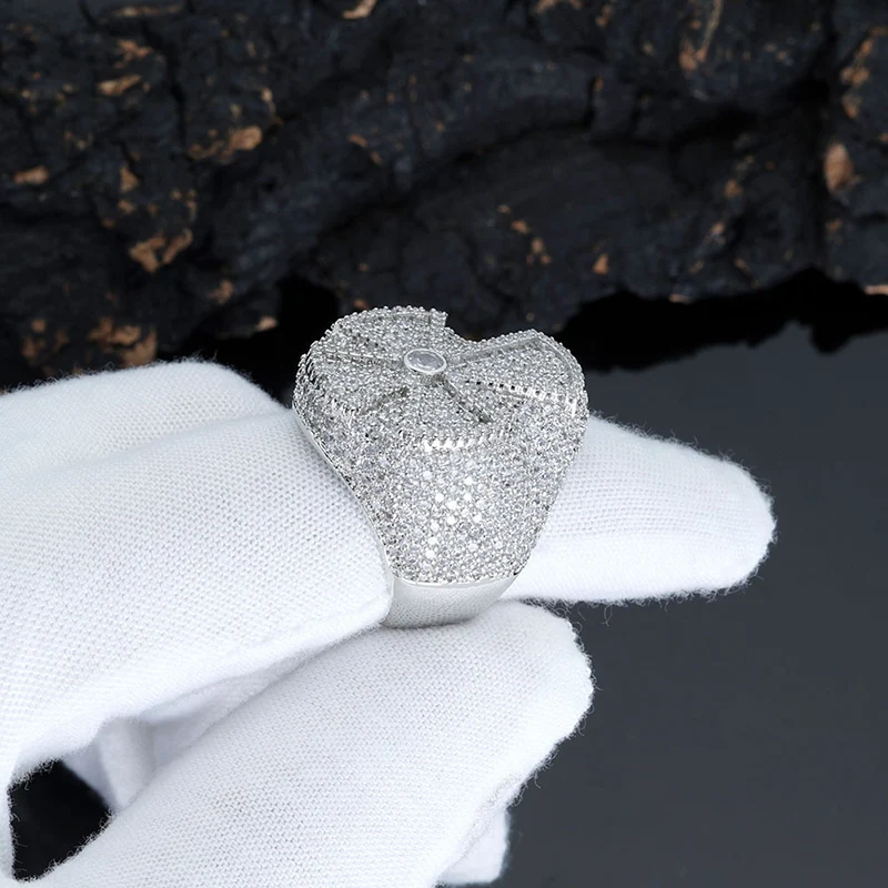 Hip Hop 5A+ CZ Stone Paved Bing Iced Out Cross Finger Rings