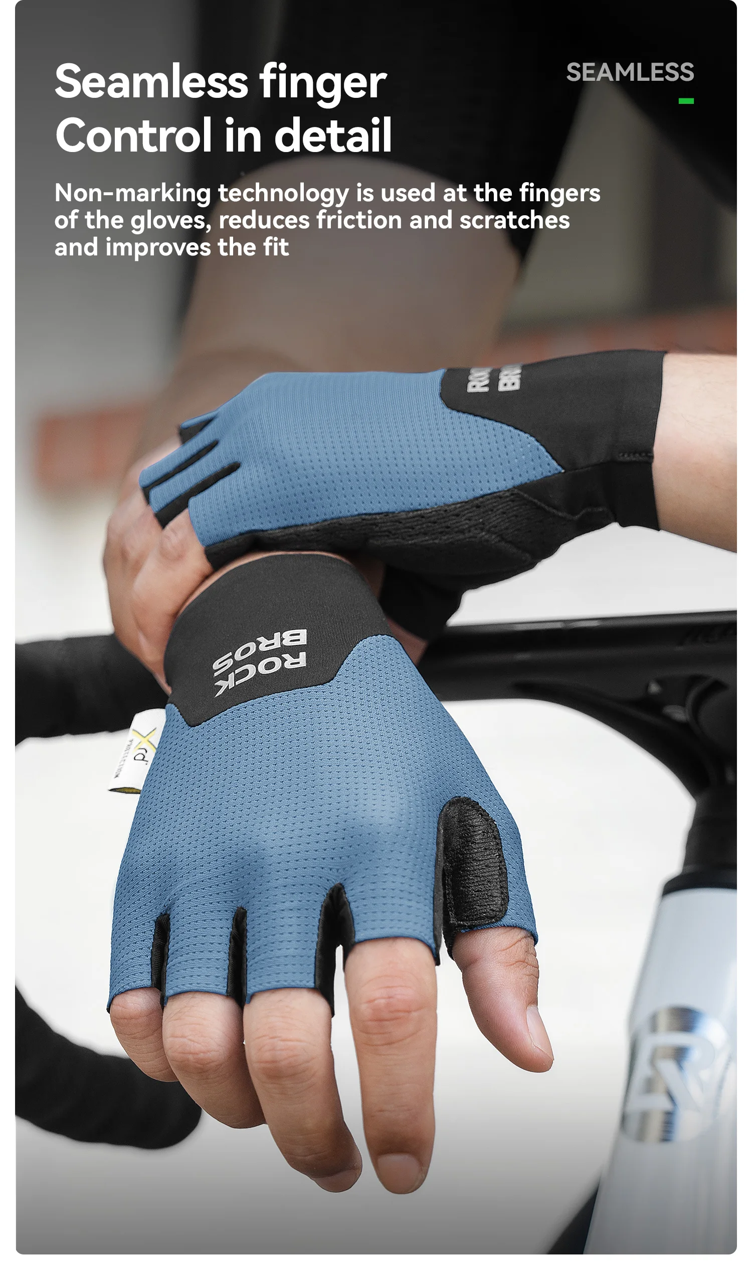 ROCKBROS Fahrradhandschuhe Stoßdämpfende Fahrradhandschuhe Halbfinger Nahtlose Atmungsaktive Fahrradhandschuhe mit XRD-Handflächenpolster – Detail 6