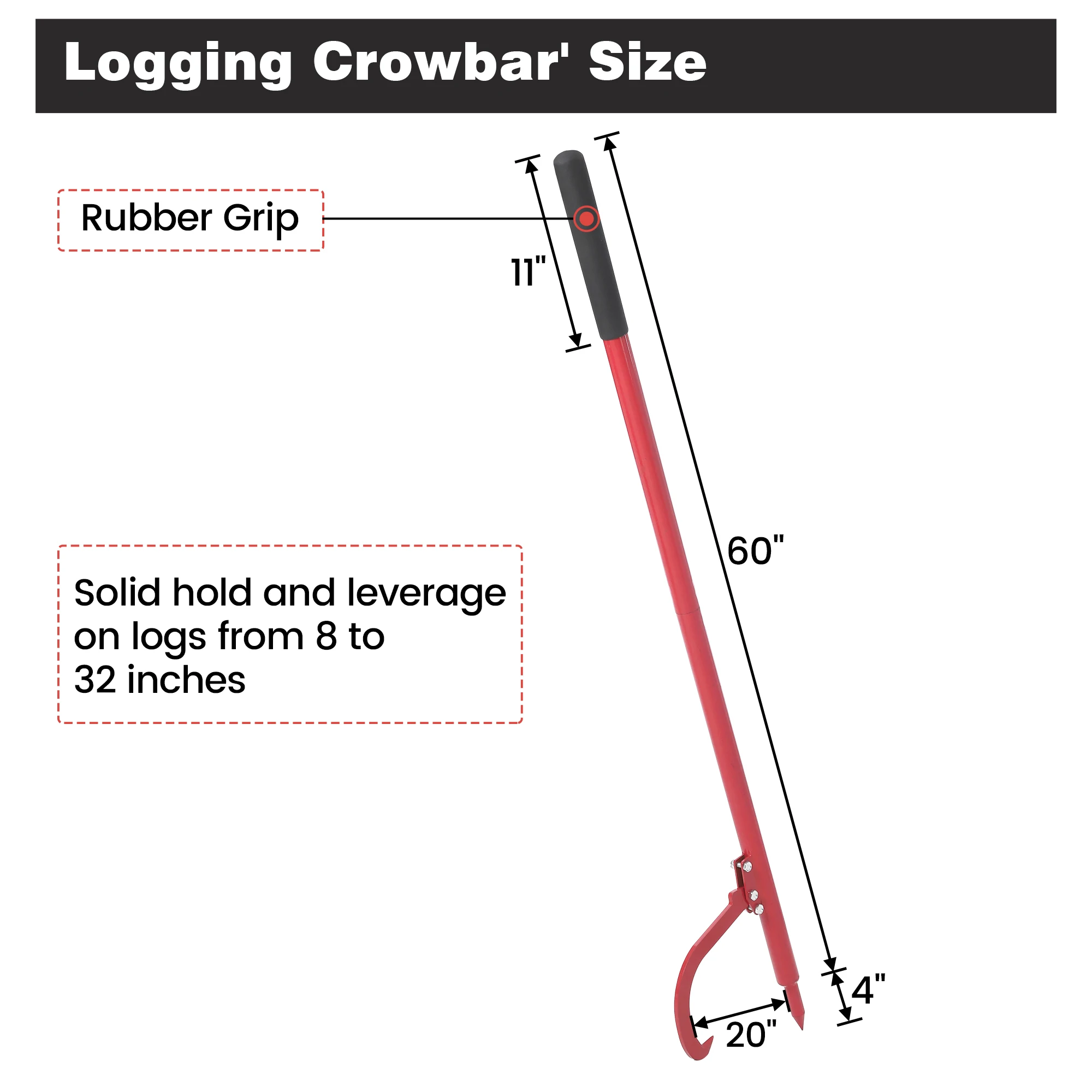 Log Peavey,60in Cant Hook With Rubber Grip,Steel Cant Hook For Logs With Adjustable Hook,Logging Tool Log Roller Tool 3