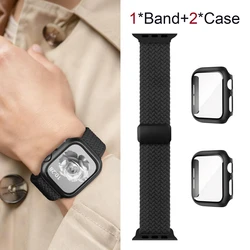 Braided Nylon Strap with Protective Case and Screen Protector - Series 4 5 6 SE 44mm (Black 1 10)