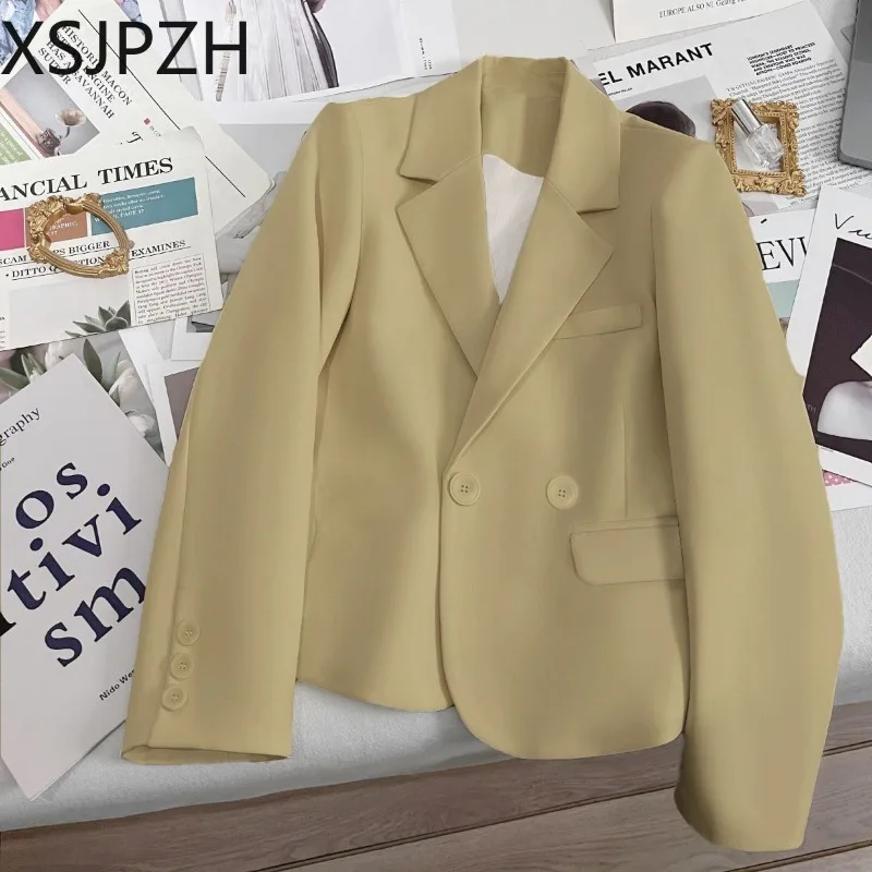 

XSJPZH Office Lady Notched Collar Long Sleeve Loose Jacket FashionTide Autumn 2024 Traf Women Casual Pure Color Spring Blazer