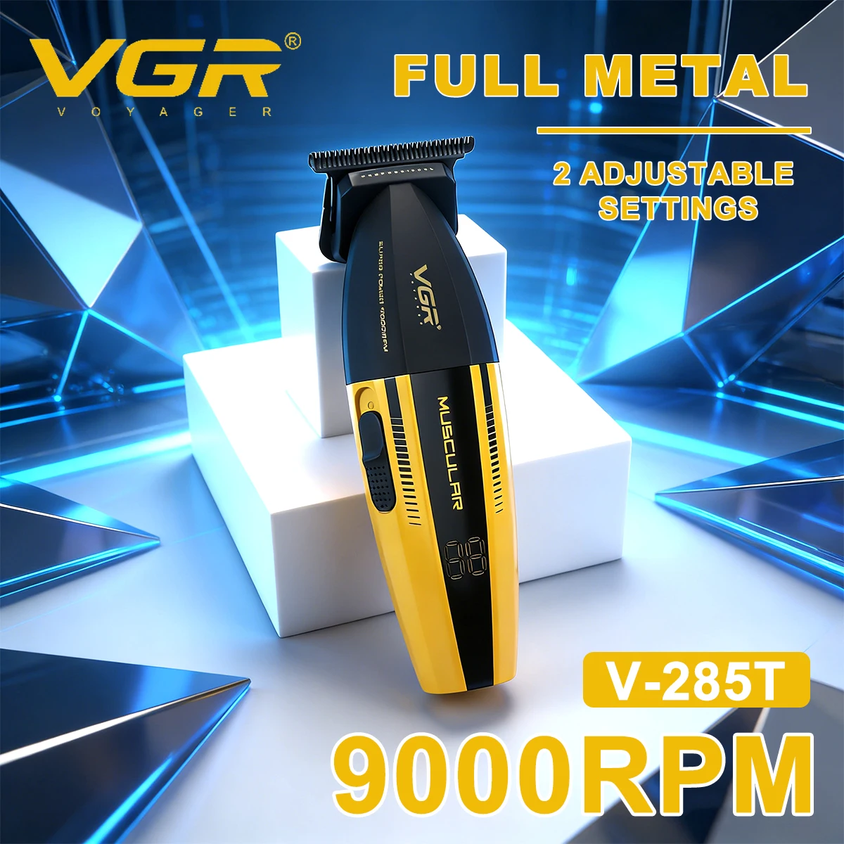 VGR V-285T Trimmer for Men with DLC Blade T-Blade Zero Gapped 9000 RPM Full Metal Professional Hair Cutting Finishing Machine