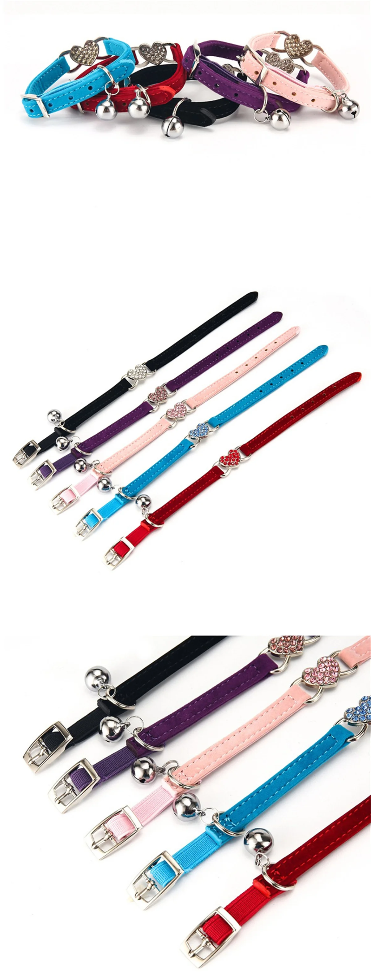 Title 2, Cat Collar Heart Charm with Bell Safety Elastic...