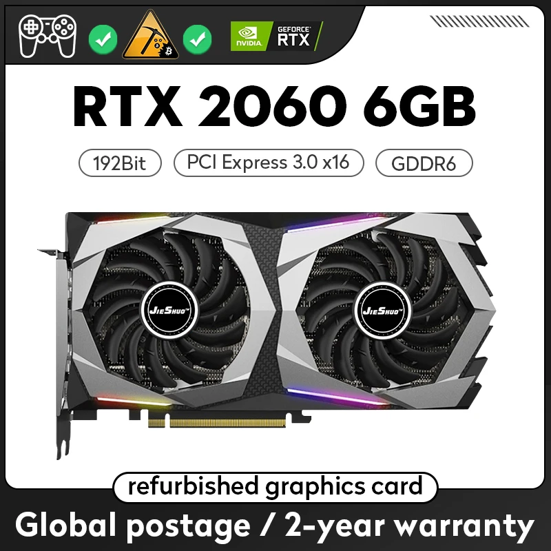 JIESHUO Rtx 2060 6 ГБ видеокарты Gddr6 графические карты Rtx2060 6g для компьютера компонентные видеоигры карты